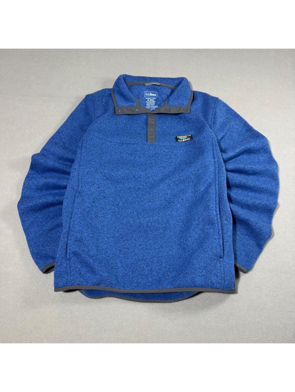 L.L.Bean Sweater Fleece Snap Pullover Mens Medium Blue Heather Katahdin Logo